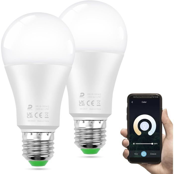 Bombillas LED inteligentes E27 - ZGEER - Compatibles con Alexa - Bluetooth Smart - 12 W (equivalente a 100 W) - Blanco cálido 2700 K