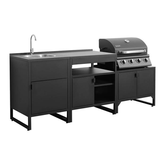 Cocina exterior KEA de 3 módulos de acero inoxidable con barbacoa de gas de 4 quemadores.