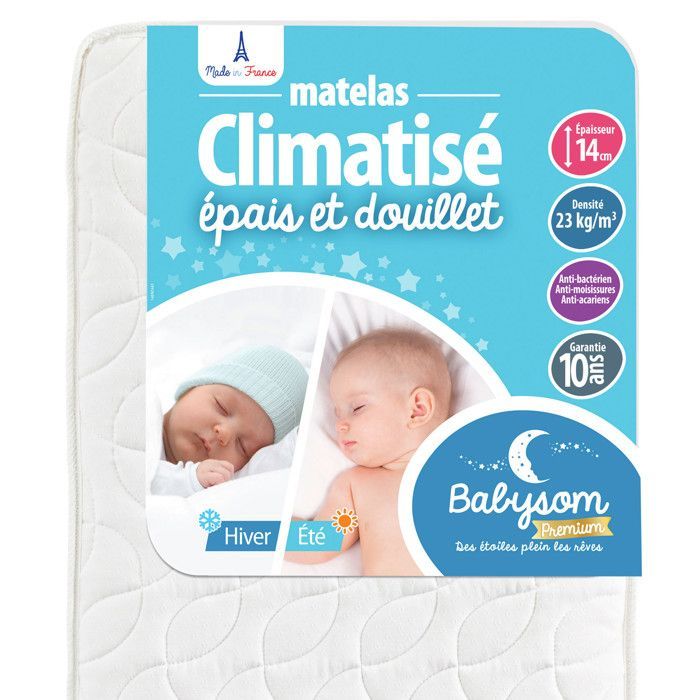 Colchón para bebé con aire acondicionado - BABYSOM - 70x140 cm - Reversible (Verano/Invierno) - Acolchado - Antiácaros - Oeko-Tex®