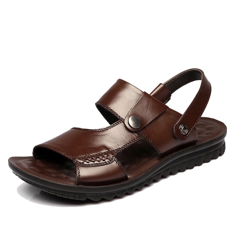 Sandales d'été 2021 pour hommes, en cuir véritable, style décontracté et polyvalent, idéales pour les activités de plein air et comme pantoufles de plage.