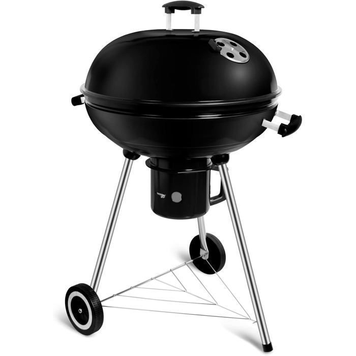 Barbecue rotondo a carbone, diametro 57 cm, barbecue mobile, griglia da giardino portatile, con coperchio e 2 ruote - 60 * 57 * 82 cm