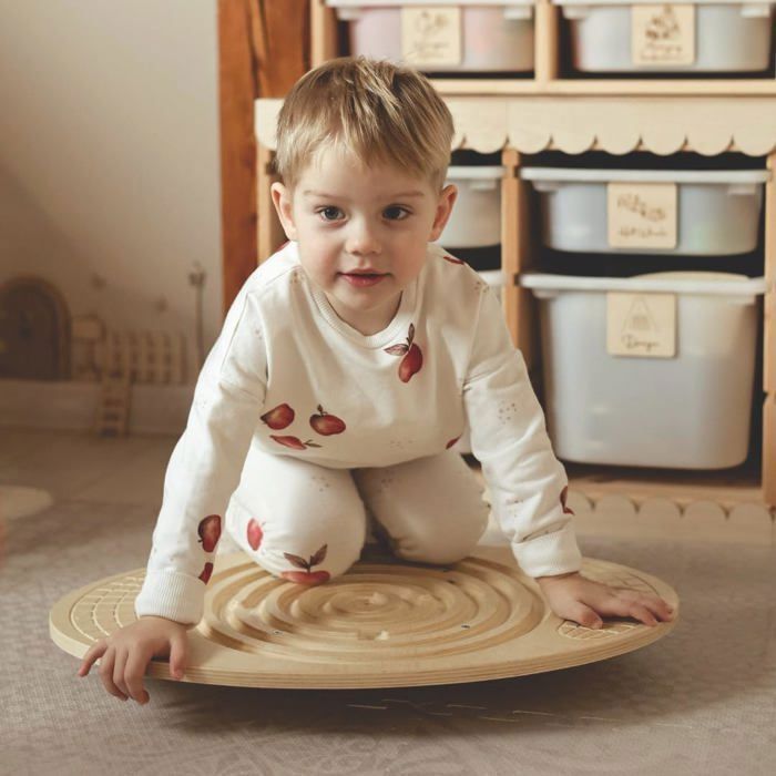 Jouet à Bascule en bois- Planche d'équilibre en bois avec labyrinthe et boules - balance Montessori rocker- Motricité- Max 80 KG