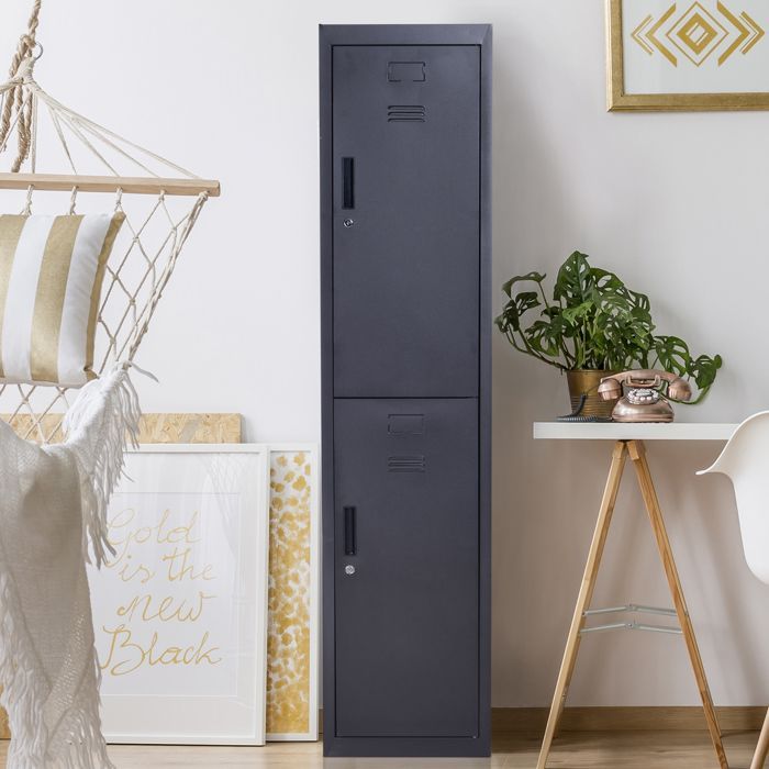 Metal locker cabinet - Vinsetto - lockable with 2 keys, 4 shelves - cold-rolled steel - 38 x 46 x 180 cm - black