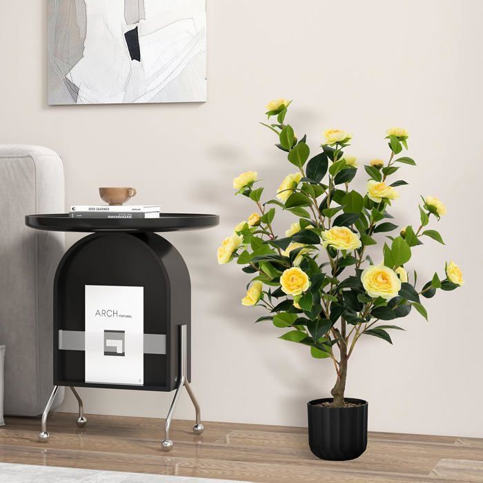 COSTWAY Juego de 2 camelias artificiales, 95 cm, planta de flores artificiales en maceta de cemento, para tienda, oficina, hogar, amarillo