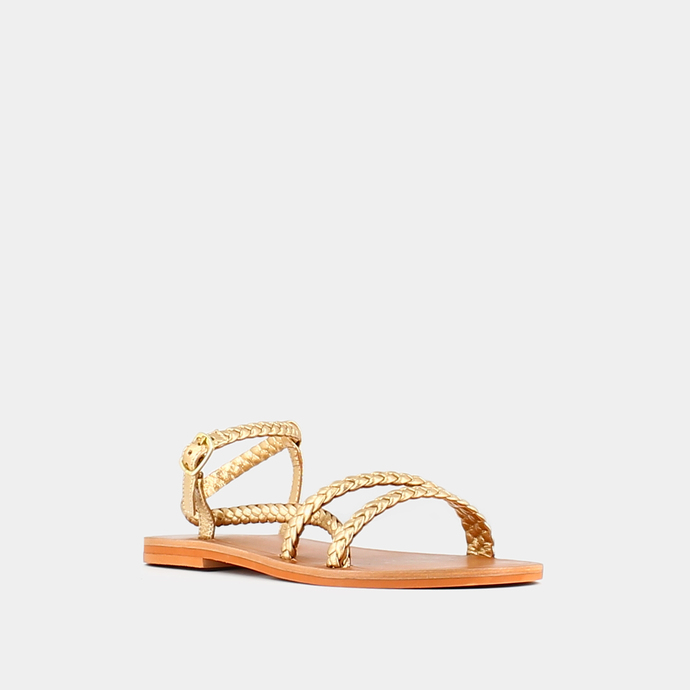 Sandales à brides  en cuir métallisé or