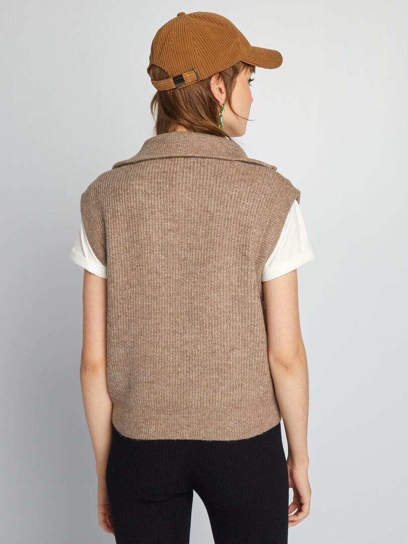 Gestreepte trui met rits - BEIGE