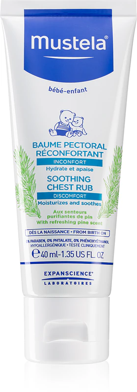 Bálsamo Mustela Bébé com aroma de pinho para uma boa noite de sono.