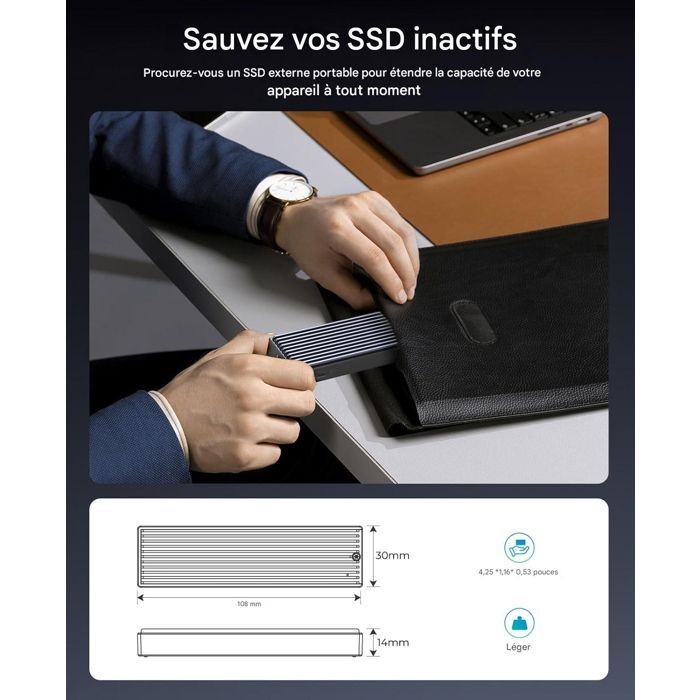 Disque Dur Externe - Boîtier Disque Dur, Boîtier SSD M.2 NGFF, 5Gbps, USB3.1 Gen2 - pour M+B Key, B-Key 2230/2242/2260/2280 SSD