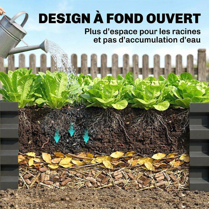 Huerto de jardín Outsunny - rectangular - gran capacidad - acero galvanizado - 120 x 60 x 30,5 cm - gris