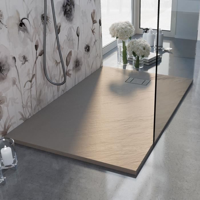Plato de ducha rectangular con efecto piedra blanca, modelo Blend - IDRALITE - 90x120x2,6 cm - Resina