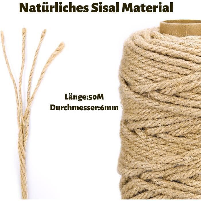 Sisal Rope - 6mm x 50m - Weather Resistant - Durable - For Cat Trees