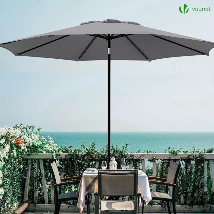 Sombrilla inclinable VOUNOT® Ø 2,7 x H 2,4 m Gris - Tejido resistente a los rayos UV e impermeable - Funda protectora