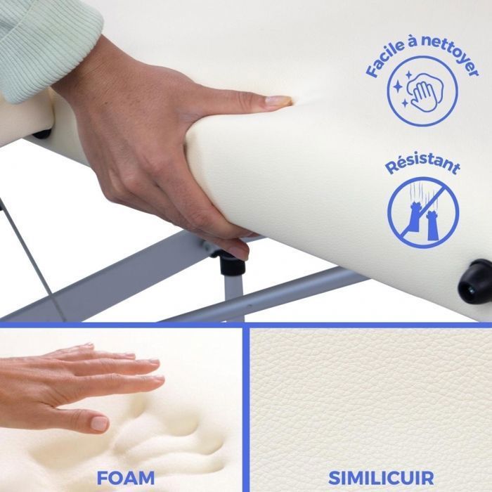 Camilla de masaje plegable ligera Mobiclinic CA-01, de aluminio portátil, altura regulable, reposacabezas, bolsa de transporte, color crema.