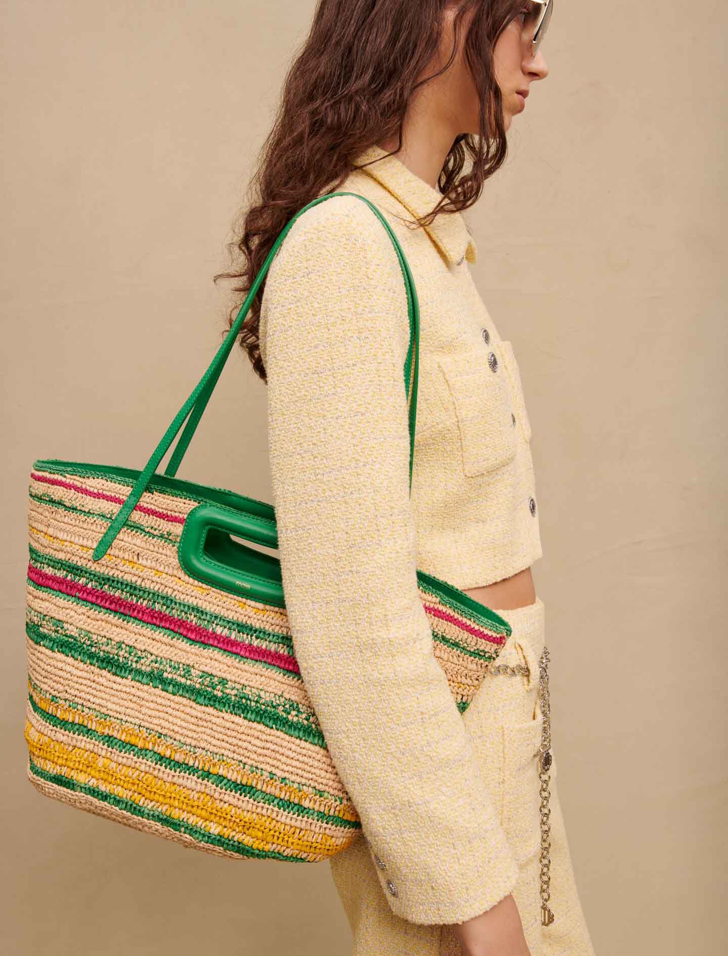 Raffia mand met strepen - Vert Casino