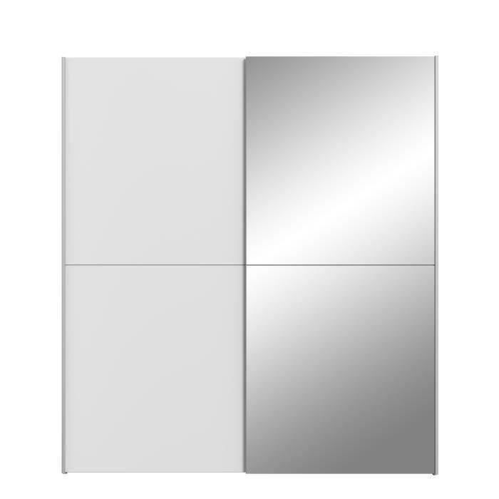 Armario con 2 puertas correderas y espejo - Tablero de partículas - Blanco mate - Ancho 170,3 x Profundidad 61,2 x Alto 190,5 cm - ULOS