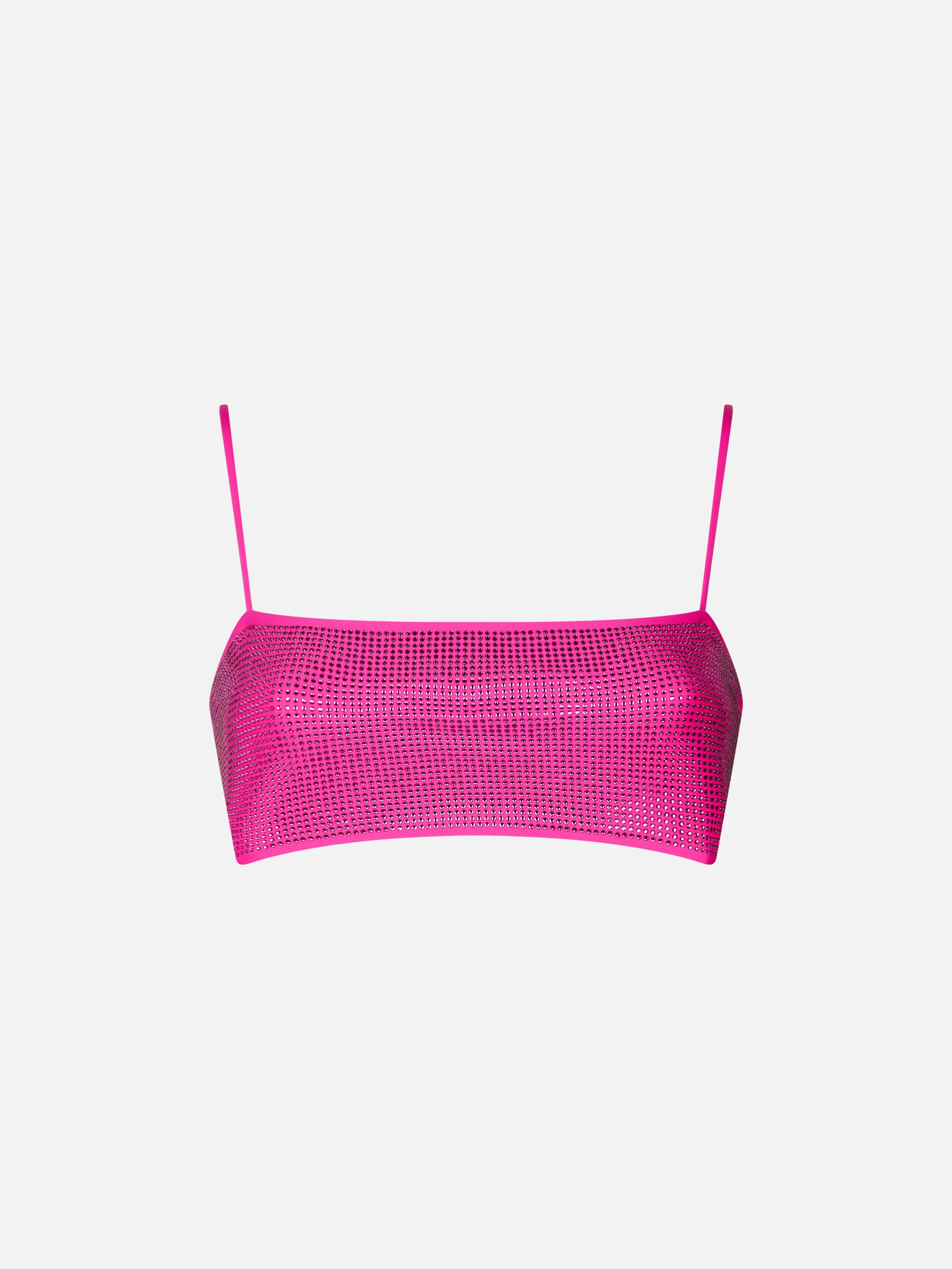 Top de mujer color fucsia con banda y pedrería.