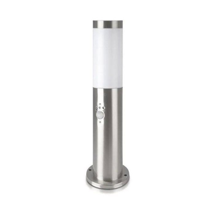 Baliza de jardín de acero inoxidable con sensor de movimiento, 45 cm, para bombilla E27, IP44 - Gris