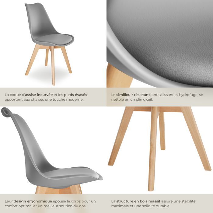 Sillas de comedor - TECTAKE - Juego de 6 sillas de comedor FRÉDÉRIQUE, estilo escandinavo, forma ergonómica - Gris