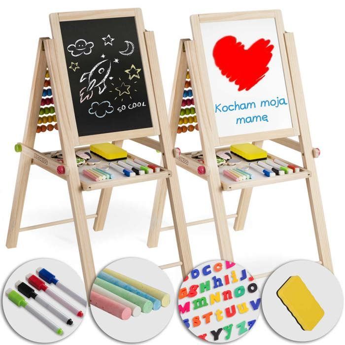 Folding magnetic chalkboard - JANSHOP - 62x28x44 cm - For children - Dual surface: chalk and magnetic - Foldable