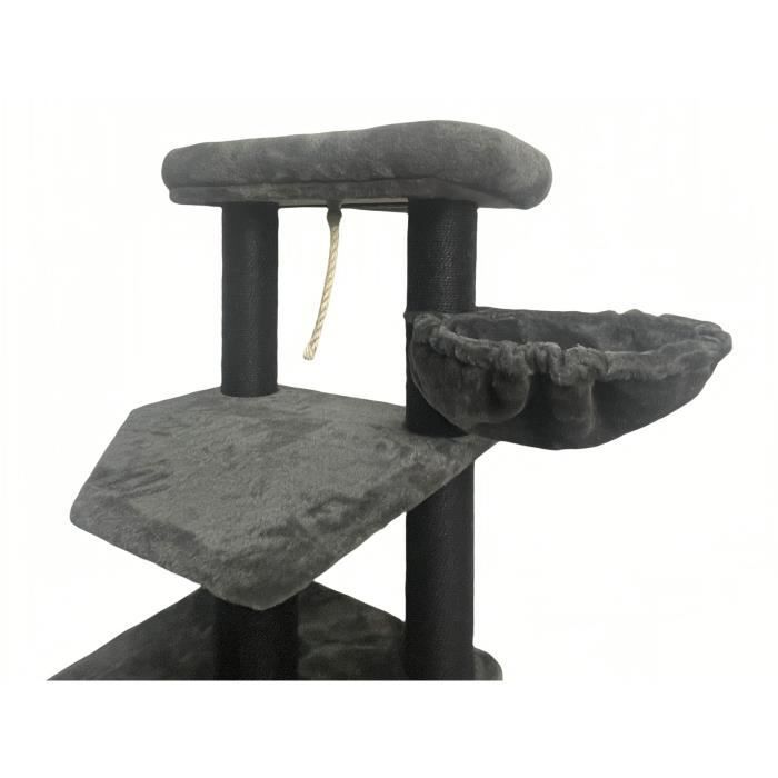 GUILY Stabiele Krabpaal - Ideaal voor middelgrote katten - 50 x 50 x 141 cm - Donkergrijs - 2 platforms, 1 zitplaats, 1 kattenhuisje, 1 helling
