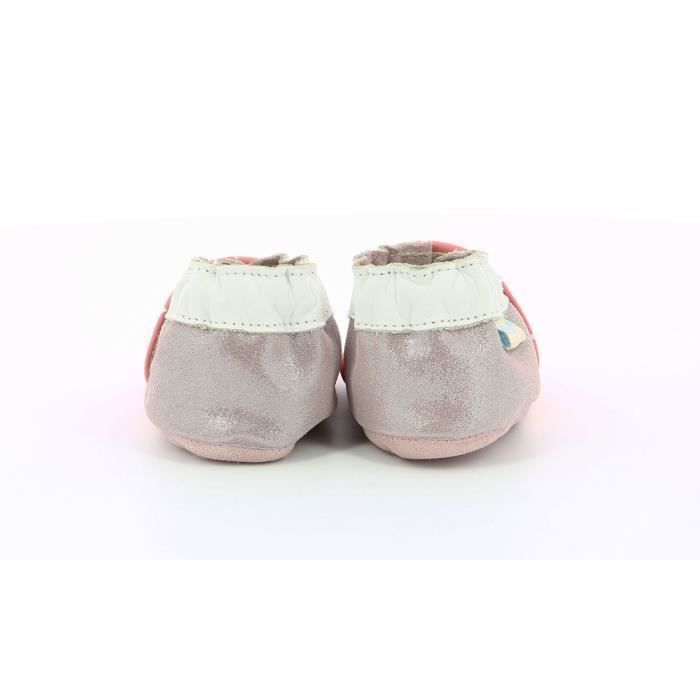 Chaussons bébé fille - ROBEEZ - Rainbow Paste - Cuir - Rose - Enfiler