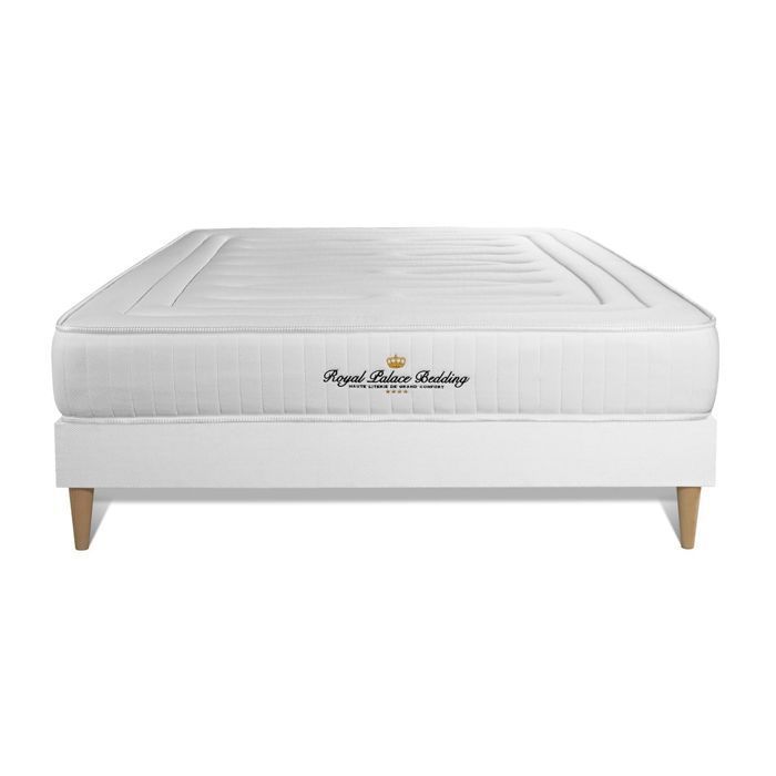 Base de cama y colchón de 140x200 cm - LANCASTER - Muelles ensacados - Espuma viscoelástica - Firme - Blanco