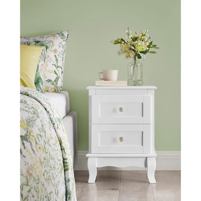 VASAGLE Table de Chevet, Lot de 2, Table de Nuit, Petite Table avec 2 Tiroirs, Pieds en Bois de Pin, Rangement, Blanc