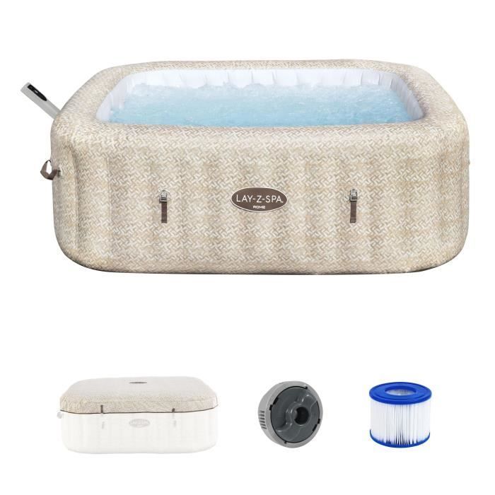 Spa hinchable BESTWAY - Lay-Z-Spa Rome - 180 chorros de aire - 201 x 201 x 71 cm - De 5 a 7 plazas - Cuadrado (cubierta, cartucho, difusor)
