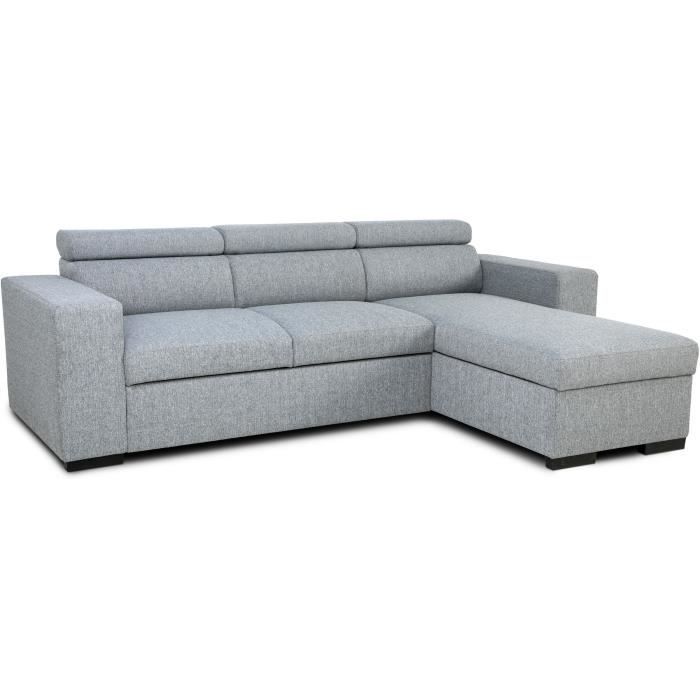 Sofá cama esquinero reversible con almacenamiento - 4 personas - VICOMTE - Tela gris - 237 x 76/88 x 167 cm