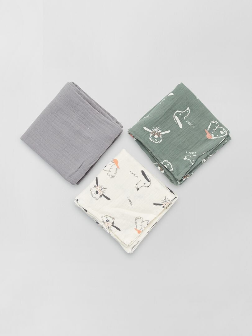 Set van 3 katoenen gaasdekens - WIT