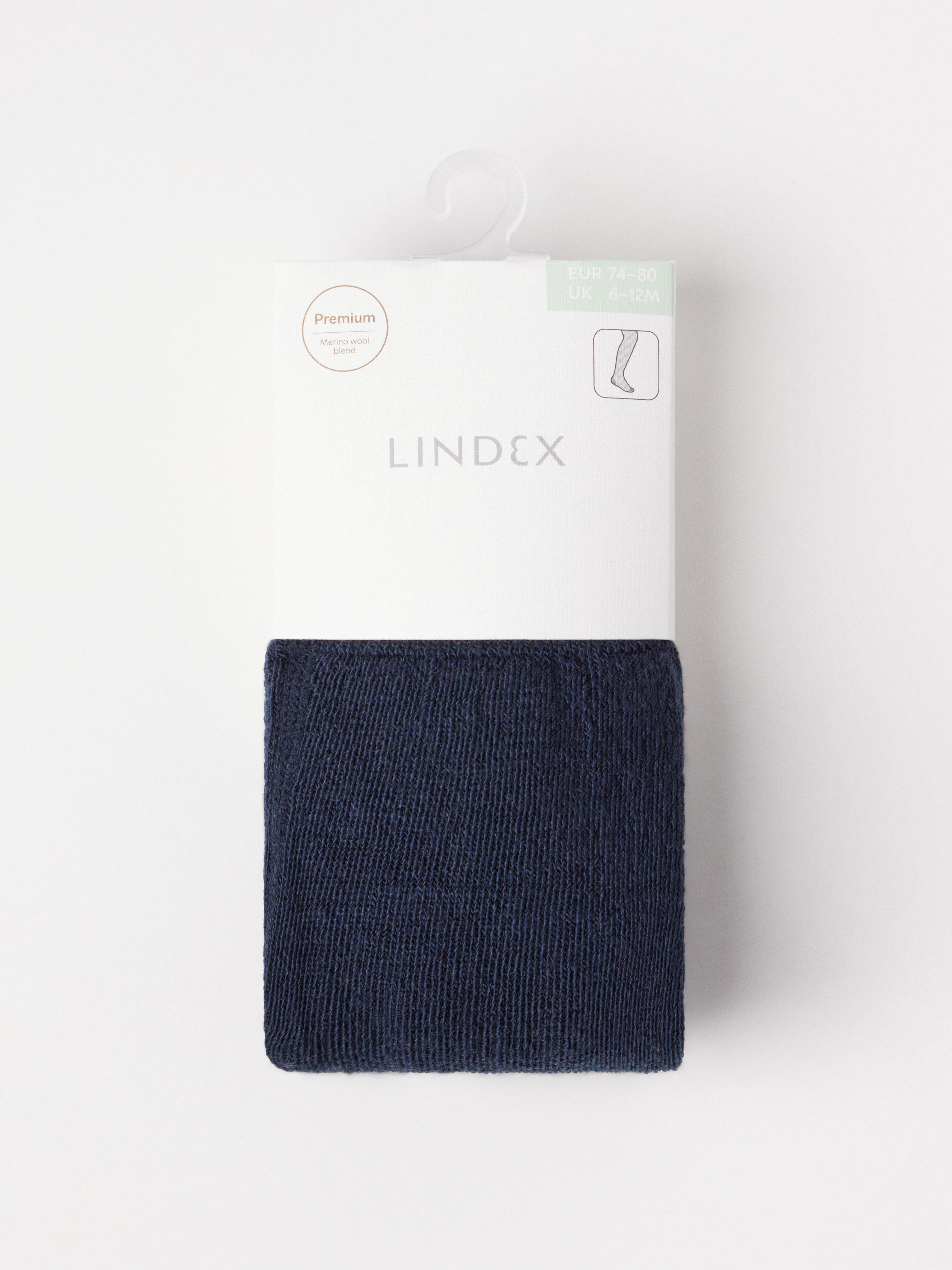 Meia-calça em mistura de lã merino azul-marinho escuro