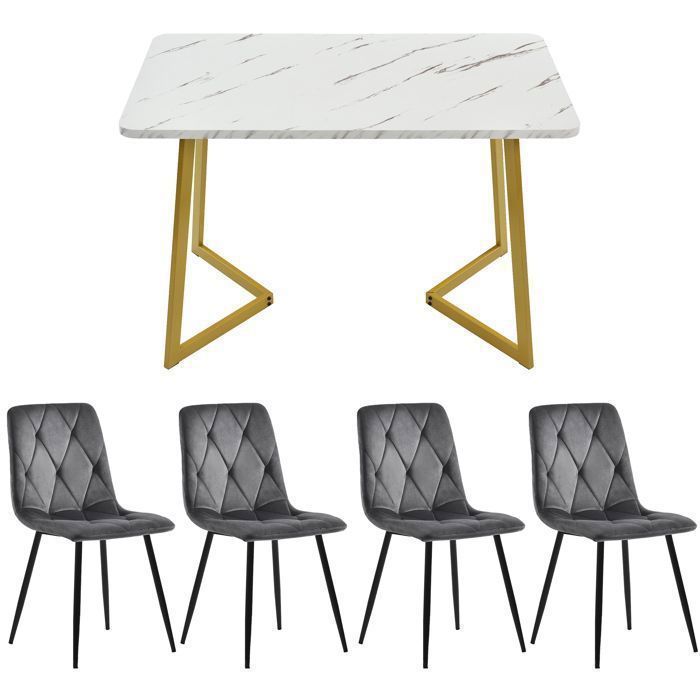 Mesa de jantar com 4 cadeiras, conjunto moderno de mesa e cadeiras para cozinha/sala de estar, cadeiras em veludo cinza escuro.