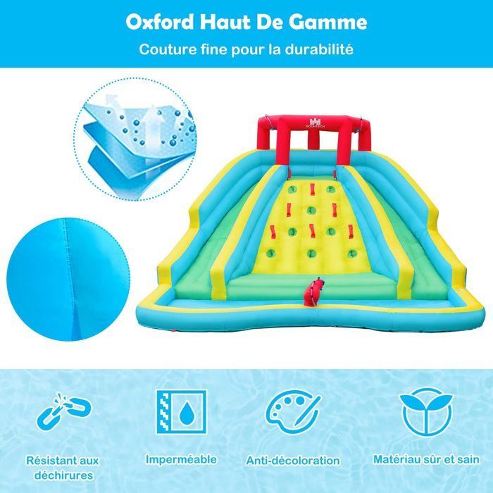 Château Gonflable - DREAMADE - Toboggan Gonflable avec Mur d'Escalade et Canon à eau - Pour Enfants de 3 à 8 ans