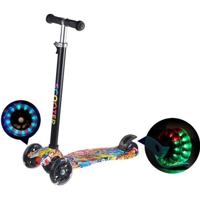Patinete infantil para edades de 3 a 12 años, altura ajustable, patinete freestyle con 3 ruedas y luces LED intermitentes, VINTEKY®