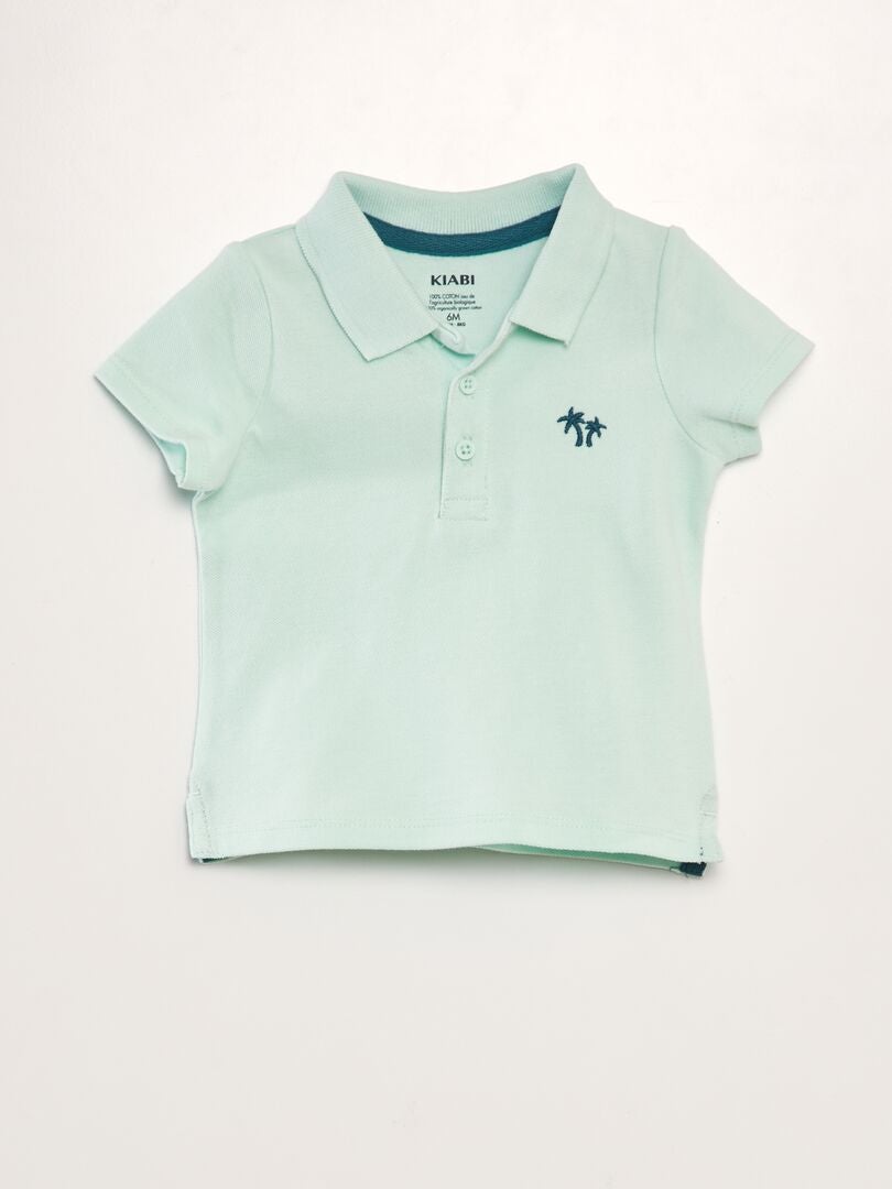 Camisa polo de algodão piqué com estampa de palmeiras - VERDE