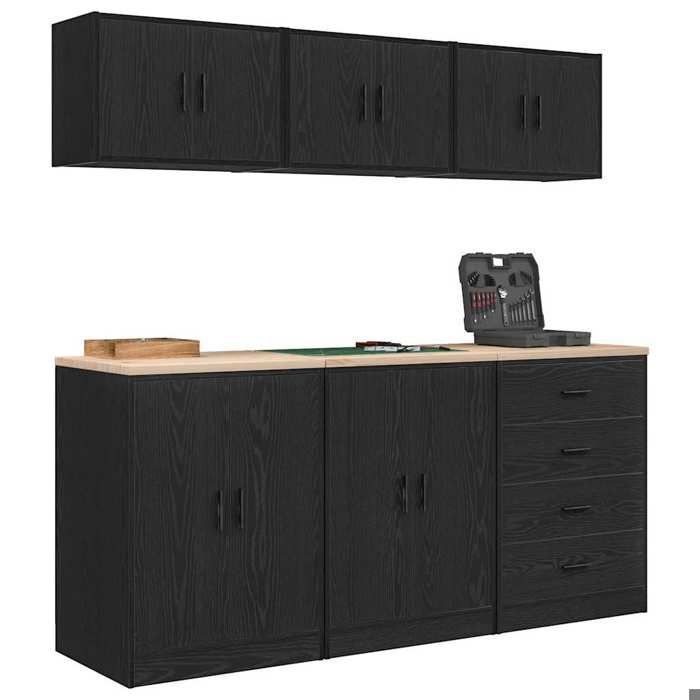 vidaXL 6-delige zwarte garagekastenset van bewerkt hout, opbergkast voor de garage, opbergkast, werkbank 3328342