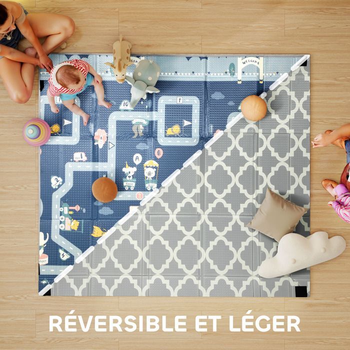 Tapis de jeu pour bébé - AIYAPLAY - pliable et réversible - en mousse épais - XPE - 202 x 180,5 x 1 cm - multicolore