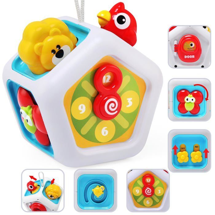 Cube d'Activités Sensoriel Montessori 6 en 1 - Jouet d'Éveil Bébé 1 2 3 Ans, Cadeau Éducatif Voyage Garçon Fille