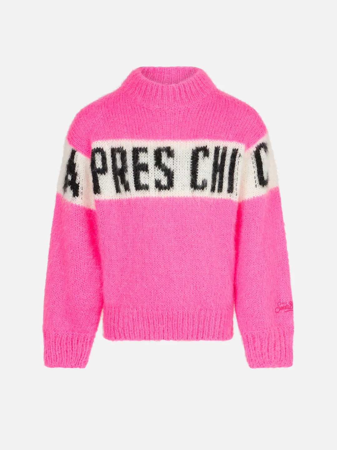 Trui met ronde hals voor meisjes, geborsteld met het opschrift Apres chic.