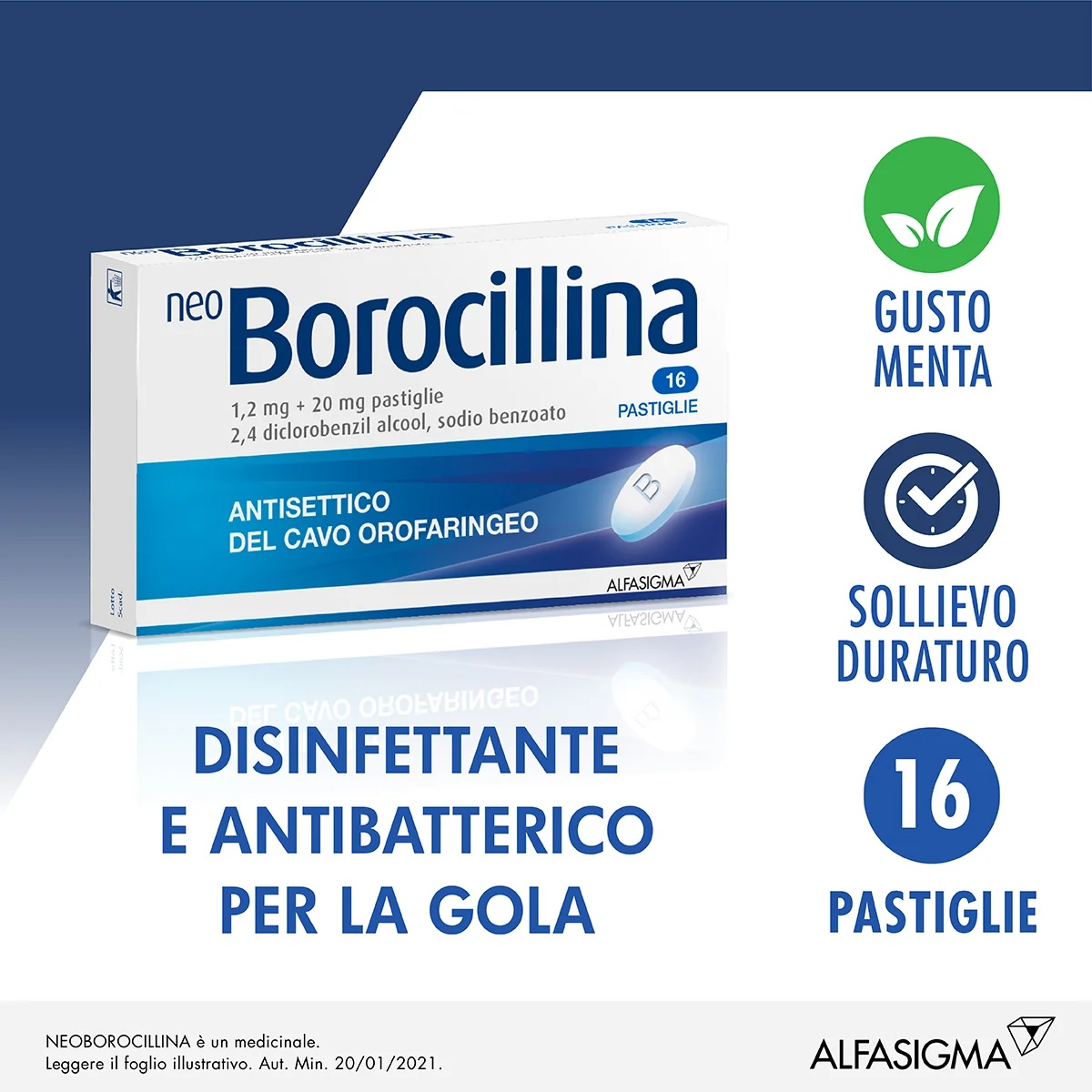 NEOBOROCILLINA Neo Borocillina 1,2 mg + 20 mg 16 Tabletten Antiseptikum für den Mund- und Rachenraum