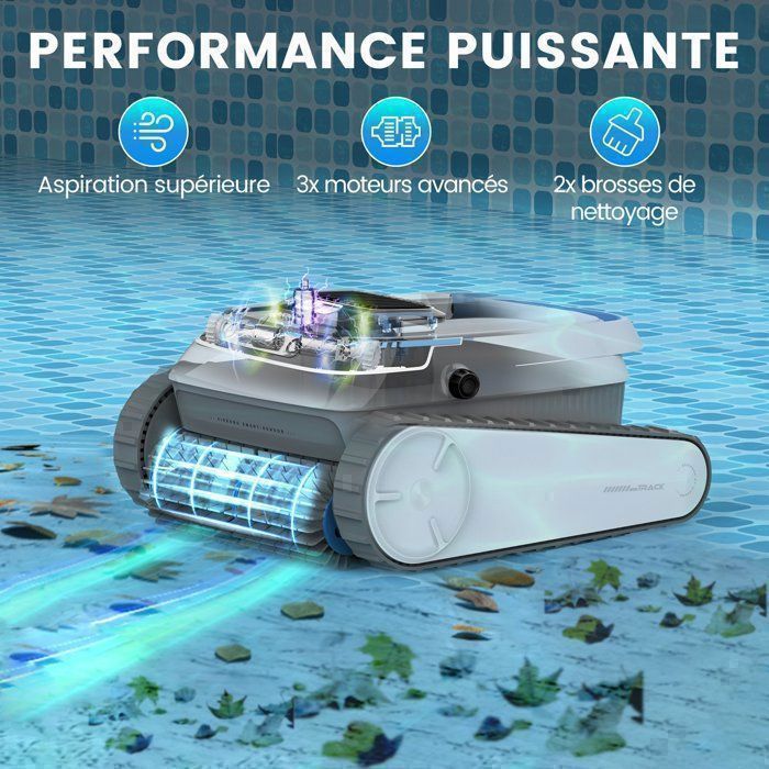 AIRROBO PC10 Robot de Piscine sans Fil,des Parois et de la Ligne d' Eau,120Min & 170m² d'Autonomie,Forte Puissance d’Aspiration