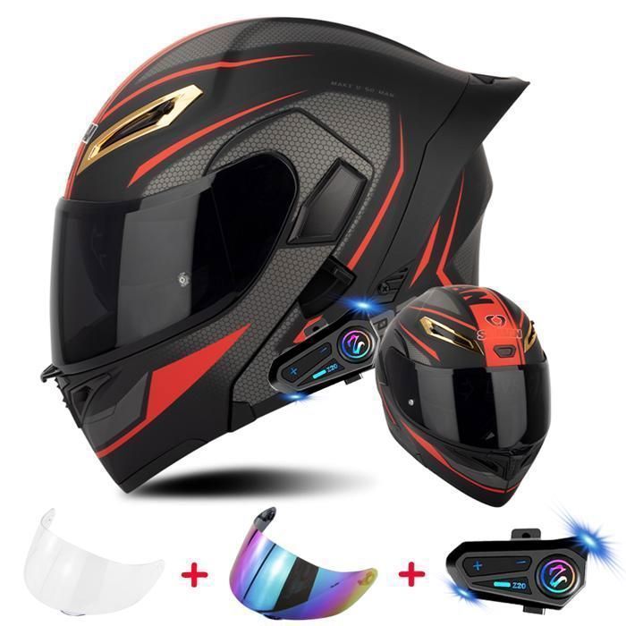 Casco modular para motocicleta con certificación DOT, Bluetooth, diseño unisex y construcción en fibra de carbono. Incluye visera antivaho.