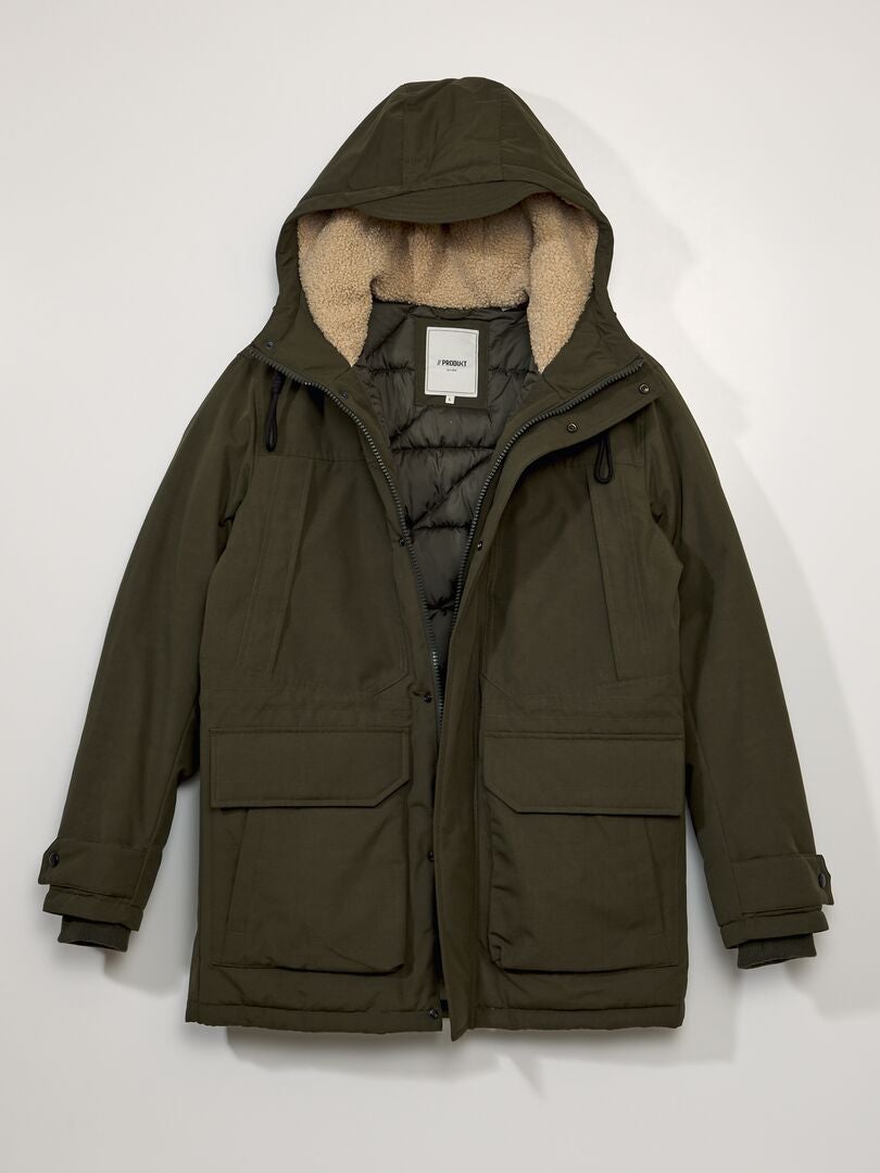 Ciepła krótka parka - - KHAKI