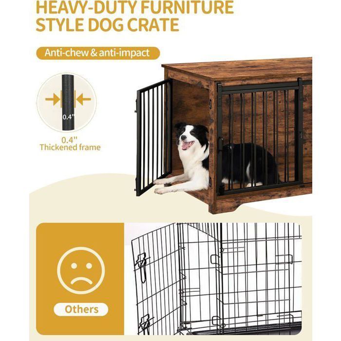 100cm Cage pour Chiens, Table d’Appoint, Niche Moderne pour Chiens, Cage pour Chiots, Maisonnette pour Animaux, 2 Portes