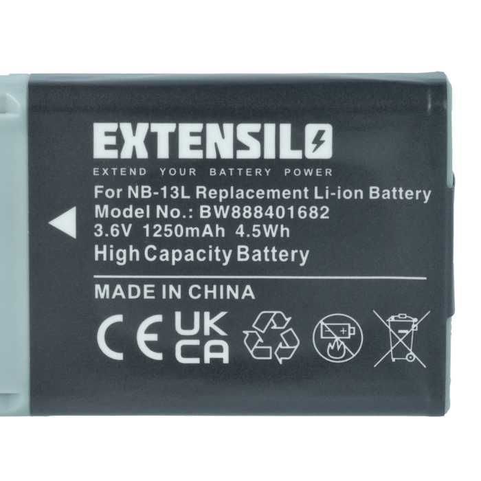 EXTENSILO 2x accu compatibel met Canon PowerShot SX620HS, G7 X Mark III, G9 X, G9 X Mark II, SX720HS camera (1250mAh,