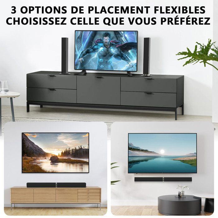 Barra de sonido MEIDONG - 50 W - Bluetooth - Sonido envolvente dinámico de 360° - HDMI/Fibra óptica/RCA
