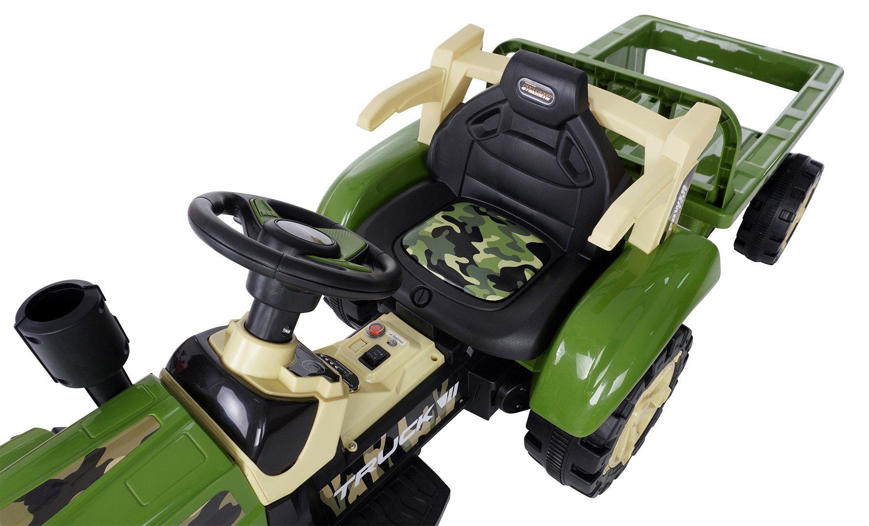 Actionbikes Motors sähköinen lastentraktori lasten sähkötraktori perävaunulla, sis. kaukosäätimen, kantavuus 30 kg, (2-osainen), 30 kg hyötykuorma - automaattijarru - 2x 6 V moottori - 3-vuotiaasta alkaen