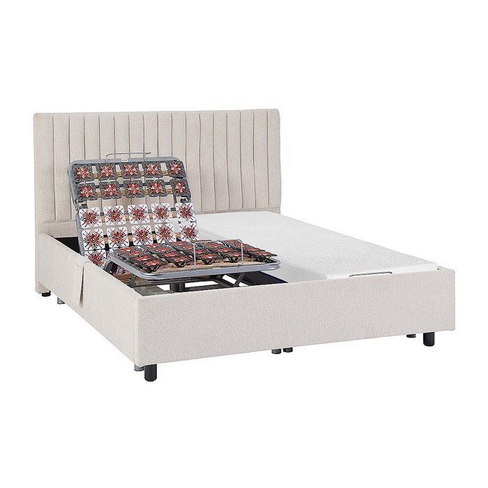 Lettino relax elettrico con doghe decorative e materasso in memory foam - 2 x 70 x 190 cm - Tessuto - Beige - SASORA di YSMÉE