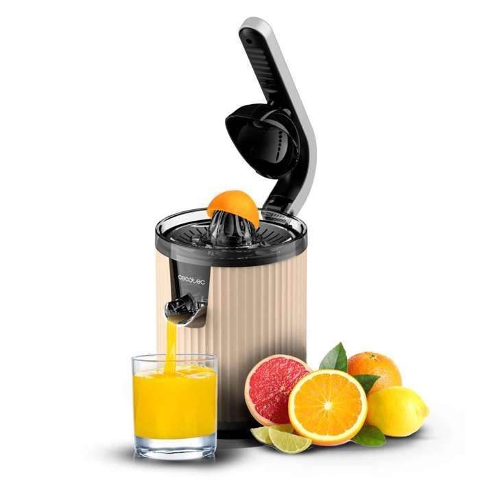 Cecotec Xqueeze RetroJuice 600 Electric Citrus Juicer with Arm for Oranges and Citrus Fruits, Beige. 600W, Retro Style