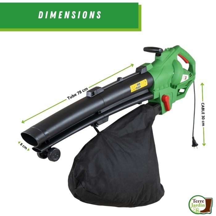 Soffiatore/aspiratore/trituratore con filo da 3000 W - Pulizie di primavera - Patio, giardino, prato - TERRENO DA GIARDINO - 270 km/h - Sacco da 45 l